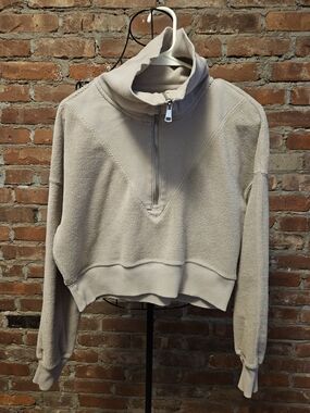 Abercrombie & Fitch Beige Quarter-Zip 100% Cotton Cropped Sweatshirt